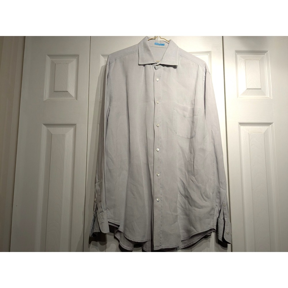 J. Mclaughlin Button Up Linen Shirt Mens L Beach/Formal Light Gray‎ Long Sleeve - Picture 7 of 16